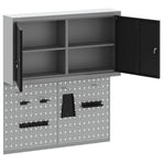 Tool Cabinet Set with Shelf 3 pcs Black Powder-Coated Steel