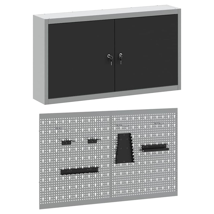 Tool Cabinet Set with Shelf 3 pcs Black Powder-Coated Steel
