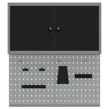 Tool Cabinet Set with Shelf 3 pcs Black Powder-Coated Steel - Close-Up Angle