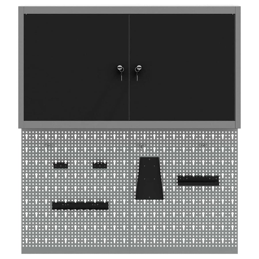 Tool Cabinet Set with Shelf 3 pcs Black Powder-Coated Steel