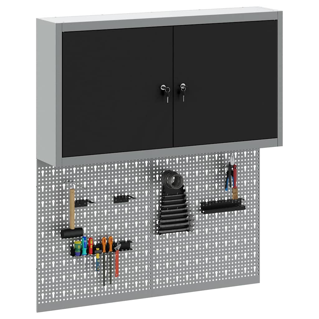 Tool Cabinet Set with Shelf 3 pcs Black Powder-Coated Steel