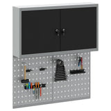 Tool Cabinet Set with Shelf 3 pcs Black Powder-Coated Steel - Side View