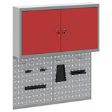 Tool Cabinet Set with Shelf 3 pcs Red Powder-Coated Steel - Front View