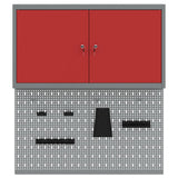 Tool Cabinet Set with Shelf 3 pcs Red Powder-Coated Steel - Close-Up Angle