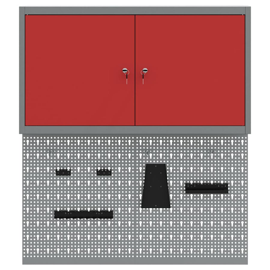 Tool Cabinet Set with Shelf 3 pcs Red Powder-Coated Steel