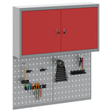 Tool Cabinet Set with Shelf 3 pcs Red Powder-Coated Steel - Side View