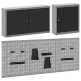 Tool Cabinet Set with Shelf 5 pcs Black Powder-Coated Steel - Rear View