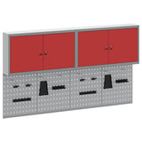 Tool Cabinet Set with Shelf 6 pcs Red Powder-Coated Steel - Front View