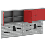 Tool Cabinet Set with Shelf 6 pcs Red Powder-Coated Steel - Top-Down View