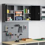 Tool Cabinet Set with Shelf 3 pcs Black Powder-Coated Steel - Top-Down View