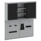 Tool Cabinet Set with Shelf 3 pcs Black Powder-Coated Steel