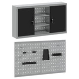 Tool Cabinet Set with Shelf 3 pcs Black Powder-Coated Steel