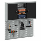 Tool Cabinet Set with Shelf 3 pcs Black Powder-Coated Steel - Side View