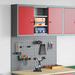 Tool Cabinet Set with Shelf 3 pcs Red Powder-Coated Steel