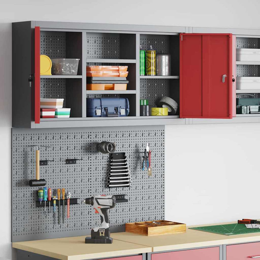 Tool Cabinet Set with Shelf 3 pcs Red Powder-Coated Steel