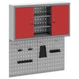 Tool Cabinet Set with Shelf 3 pcs Red Powder-Coated Steel - Front View