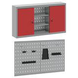 Tool Cabinet Set with Shelf 3 pcs Red Powder-Coated Steel - Rear View