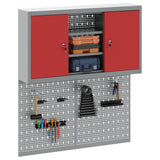 Tool Cabinet Set with Shelf 3 pcs Red Powder-Coated Steel - Side View
