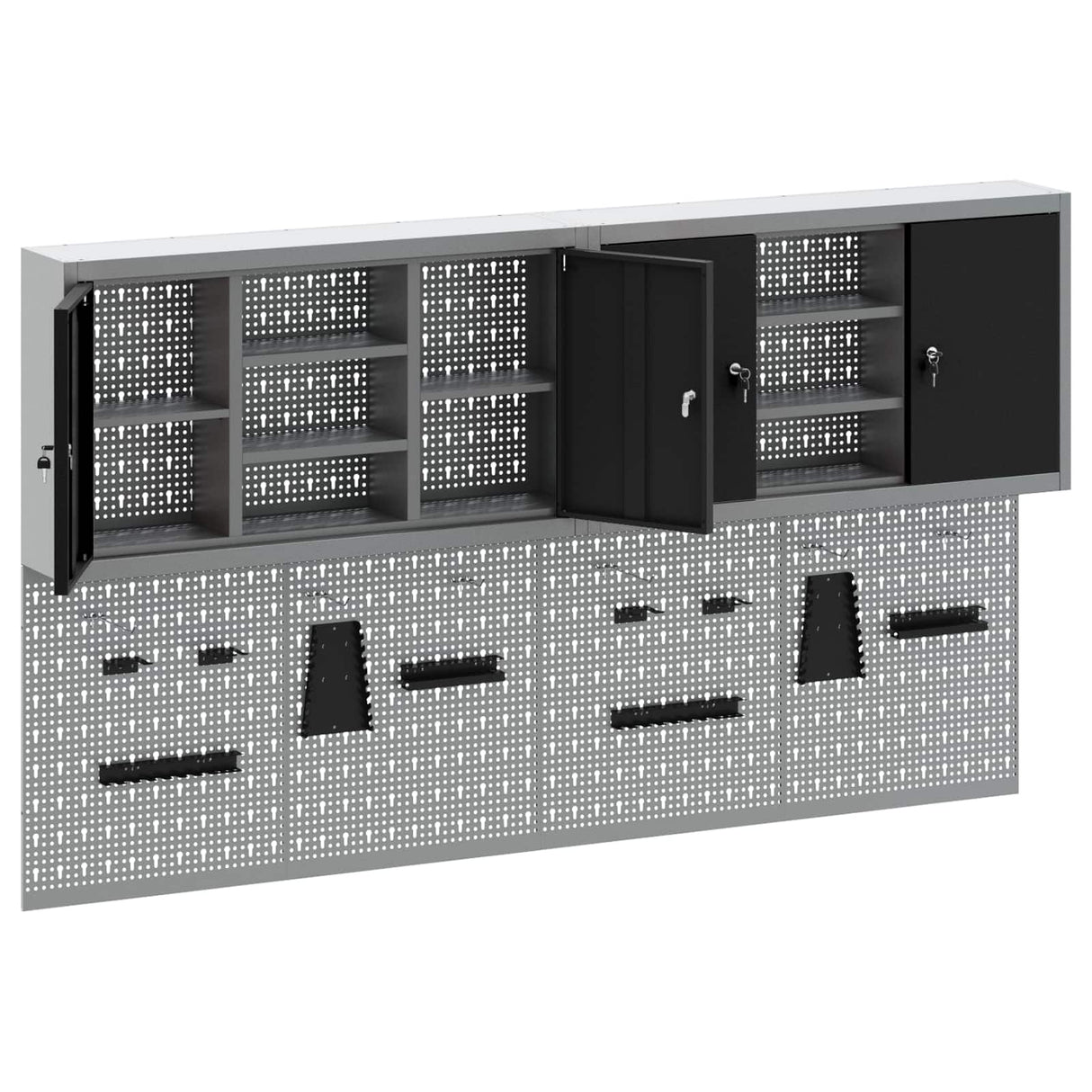 Tool Cabinet Set with Shelf 4 pcs Black Powder-Coated Steel