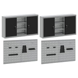 Tool Cabinet Set with Shelf 4 pcs Black Powder-Coated Steel