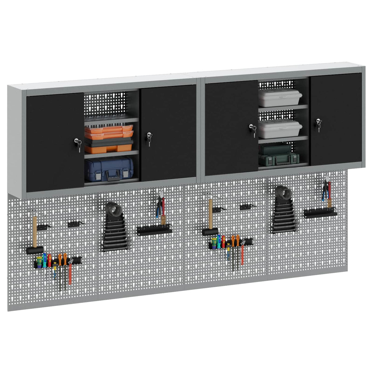 Tool Cabinet Set with Shelf 4 pcs Black Powder-Coated Steel