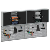 Tool Cabinet Set with Shelf 4 pcs Black Powder-Coated Steel - Side View
