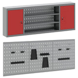 Tool Cabinet Set with Shelf 4 pcs Red Powder-Coated Steel - Rear View