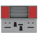 Tool Cabinet Set with Shelf 4 pcs Red Powder-Coated Steel