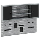 Tool Cabinet Set with Shelf 6 pcs Black Powder-Coated Steel - Front View