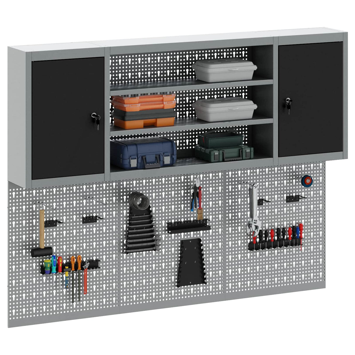 Tool Cabinet Set with Shelf 6 pcs Black Powder-Coated Steel