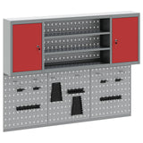 Tool Cabinet Set with Shelf 6 pcs Red Powder-Coated Steel - Front View