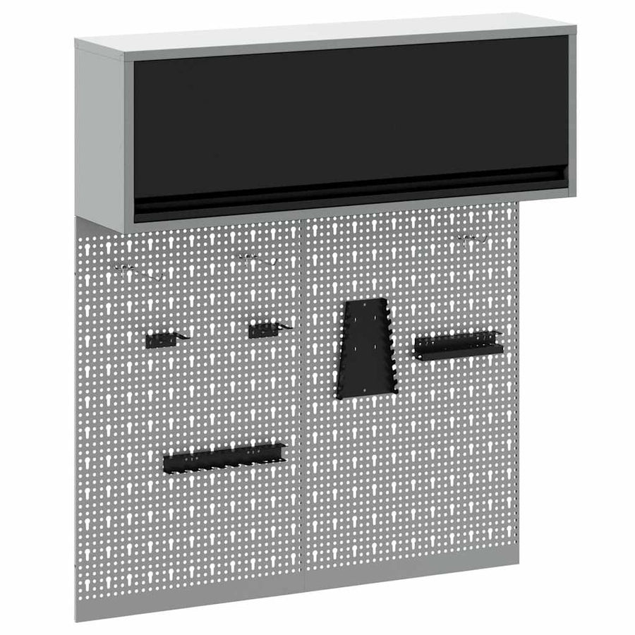 Tool Cabinet Set with Shelf 3 pcs Black Powder-Coated Steel