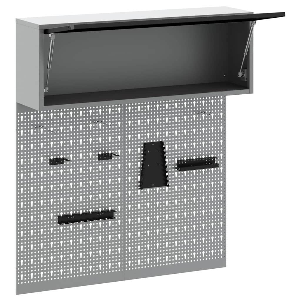Tool Cabinet Set with Shelf 3 pcs Black Powder-Coated Steel