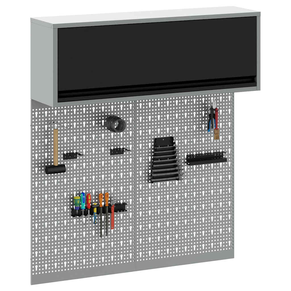 Tool Cabinet Set with Shelf 3 pcs Black Powder-Coated Steel