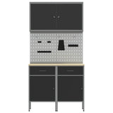 Work Cabinet with Drawer 5 pcs Black Engineered wood and steel