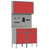 Work Cabinet with Drawer 5 pcs Red Engineered wood and steel