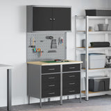Work Cabinet with Drawer 5 pcs Black Engineered wood and steel