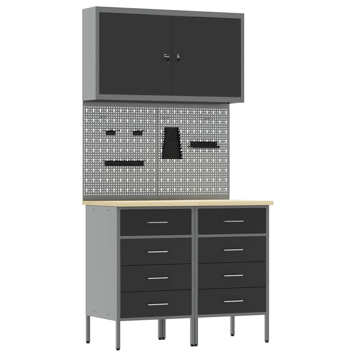 Work Cabinet with Drawer 5 pcs Black Engineered wood and steel