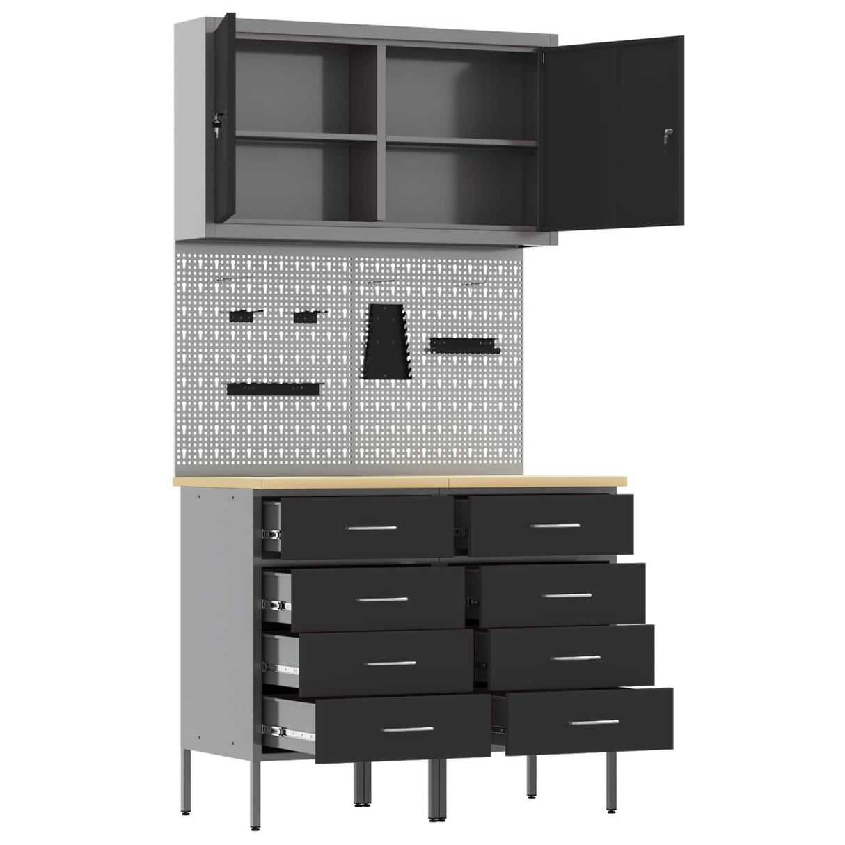 Work Cabinet with Drawer 5 pcs Black Engineered wood and steel