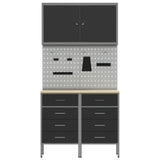 Work Cabinet with Drawer 5 pcs Black Engineered wood and steel