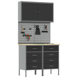 Work Cabinet with Drawer 5 pcs Black Engineered wood and steel