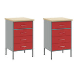 Work Cabinet 5 pcs Red and Grey Engineered wood and steel - Rear View