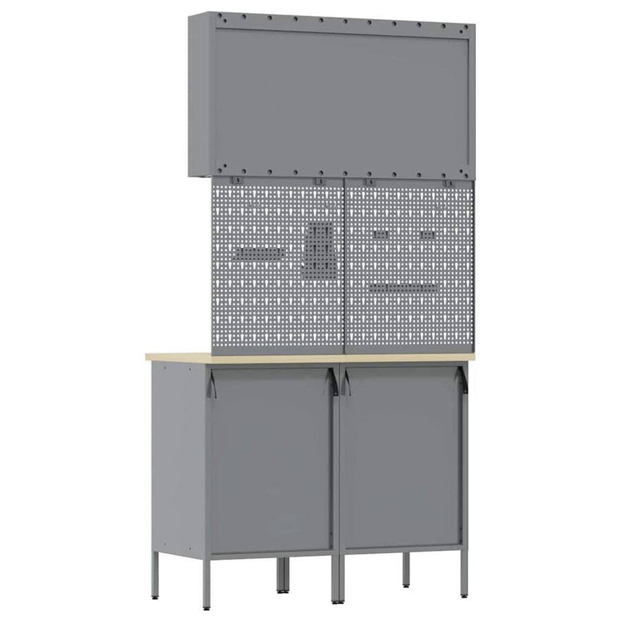 Work Cabinet 5 pcs Red and Grey Engineered wood and steel