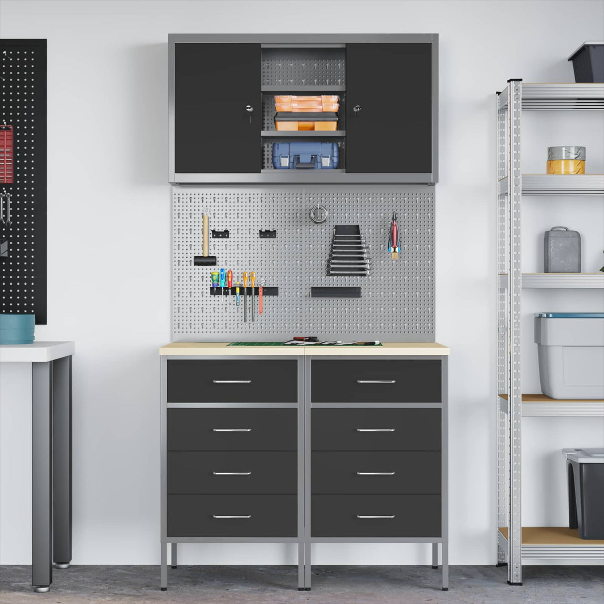 Work Cabinet Set with Drawer with Shelf 5 pcs Black