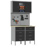 Work Cabinet Set with Drawer with Shelf 5 pcs Black - Side View