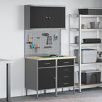 Work Cabinet with Drawer 5 pcs Black Engineered wood and steel