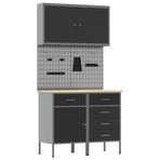 Work Cabinet with Drawer 5 pcs Black Engineered wood and steel