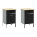 Work Cabinet with Drawer 5 pcs Black Engineered wood and steel