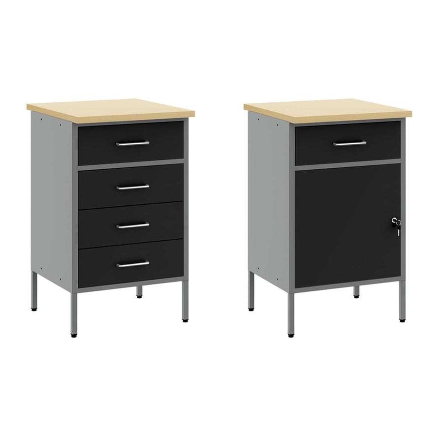 Work Cabinet with Drawer 5 pcs Black Engineered wood and steel