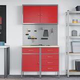 Work Cabinet with Drawer 5 pcs Red Engineered wood and steel - Top-Down View